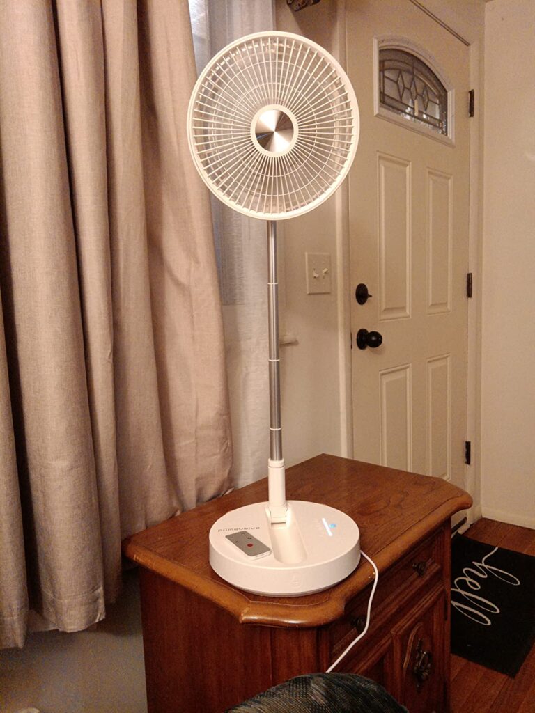 This is a pretty amazing little fan.It puts out an impressive amount of air for the size.It folds away to take up a minimal amount of space.It's rechargeable and you don't have the extra weight of batteries.Did you see that it oscillates!It's so nice that we also use it at home.BENJAMIN,PHC⭐⭐⭐⭐⭐